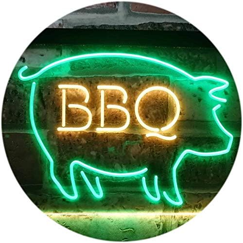 ADVPRO BARBEKÜ Domuz Restoran Açık Ekran Çift Renkli LED Neon Burcu Yeşil ve Sarı 12 x 8.5 st6s32-ı3161-gy
