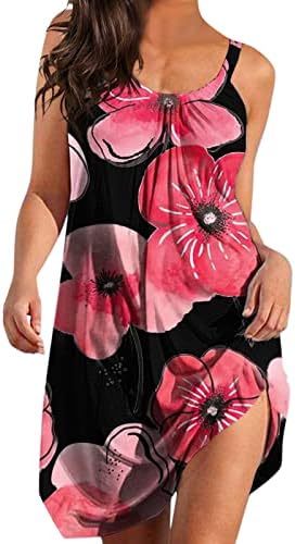 Plaj Elbiseleri Kadınlar için Casual Çiçek Grafik Kolsuz yaz elbisesi Gevşek Fit Swinndress Bayan Mini Bahar Sundress