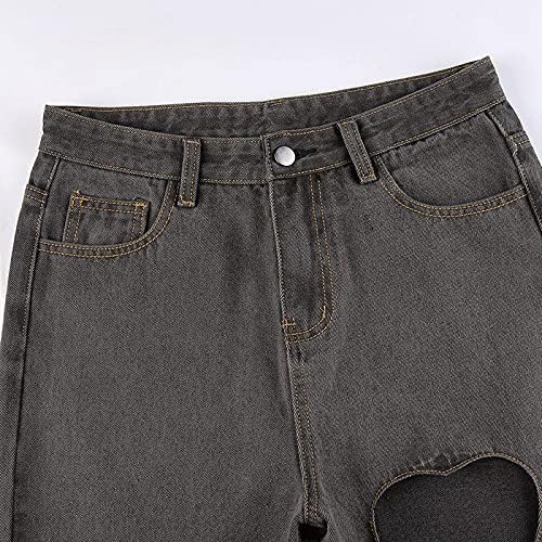 Kadınlar için streç Kot Çan Flare İnce Uzunluk Orta Y2K Baggy Denim Pantolon Pantolon
