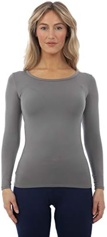 Bodtek Bayan termal iç çamaşır Scoop Boyun Gömlek Premium Polar Astarlı Uzun Kollu Taban Katmanı Üst