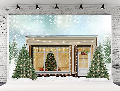 20x10ft Noel Pencere Fotoğraf arka plan Noel ağaç ışıkları Kar Arka Plan Noel Partisi dekorasyon için