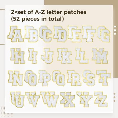 Cibolar 52 ADET Kendinden Yapışkanlı Mektup Yamalar, Altın Glitter Şönil Mektup Yamalar, Demir-on Tiki Yamalar, ilk