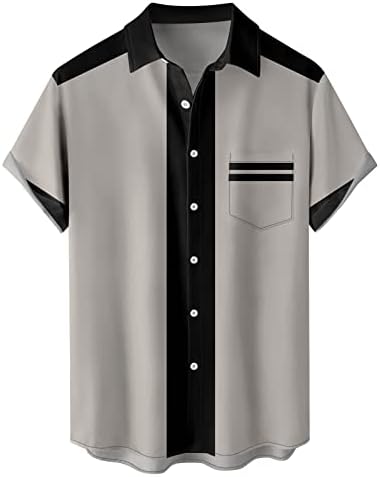 Yaz Erkek T Shirt Erkek Yaz Trendi Şerit Baskı Gömlek Kısa Kollu Düğme Gömlek Bluz Üst Gevşek Rahat