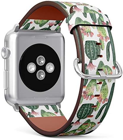 Küçük Apple Watch ile uyumlu 38mm, 40mm, 41mm (Tüm Seriler) Adaptörler ile Deri Saat Bilek Bandı Kayışı Bilezik (Suluboya