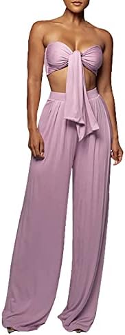 Yaz Uzun Elbiseler Kollu Bayan Yaz Düz Renk Dantel Up Tüp Üst Midwaist Geniş Bacak Pantolon moda elbise