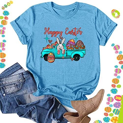 Bayanlar Paskalya Günü T Shirt Sevimli Tavşanlar Bunny Grafik Kısa Kollu Yaz Casual Pamuk Blend Kazak Tees Tops