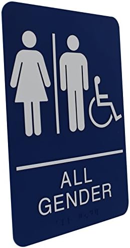 Başlık İşareti Tüm Cinsiyet Tuvaleti İşareti, 6 x 9 inç, ADA, Mavi ve Beyaz (9465)