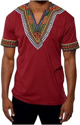 Erkek Afrika Gömlek Kısa Kollu Rahat Dashiki Tarzı Tshirt Çiçek Metalik Baskı Tee Geleneksel Etnik Tribal Üst