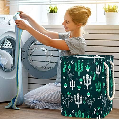 19.3 Bağlantısız çamaşır sepeti Kirli Giysiler Sepet Katlanabilir Ev Kreş Üniversite Daire Ofis Koyu Yeşil Kaktüs