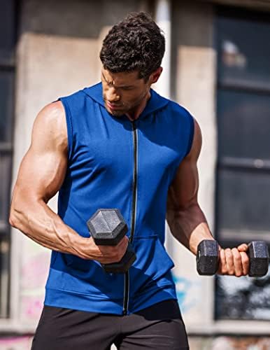 COOFANDY erkek Zip Up Egzersiz Tankı Üstleri Kapşonlu Vücut Geliştirme Fitness Kas Kesim T Shirt Kolsuz spor salonu