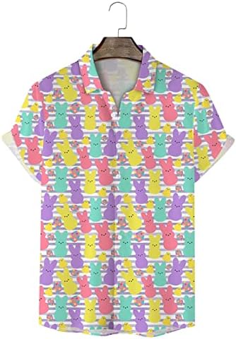 Komik Paskalya Gömlek Kıyafet Erkekler için Sevimli Mutlu Paskalya Renkli Yumurta T-Shirt Slim Fit Erkek polo gömlekler