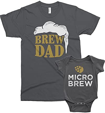 Threadrock Demlemek Baba ve Mikro Demlemek Bebek Bodysuit ve erkek tişört Eşleştirme Seti (Bebek: 6M, Kömür / erkek: