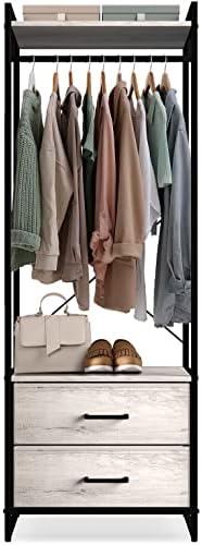 Çekmeceli Sorbus Giysi Rafı - Elbise Askısı Şifonyer-Ahşap Üst, Çelik Çerçeve ve Kumaş Çekmeceler-Uzun Dolap Depolama