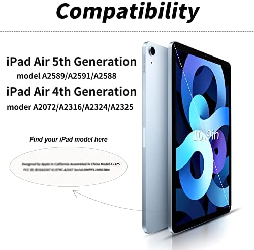 kenke iPad Hava 5th / 4th Nesil Kılıf Kalem Tutucu ile 10.9 inç 2022/2020, Yarı Saydam Buzlu Sert Arka Kabuklu İnce