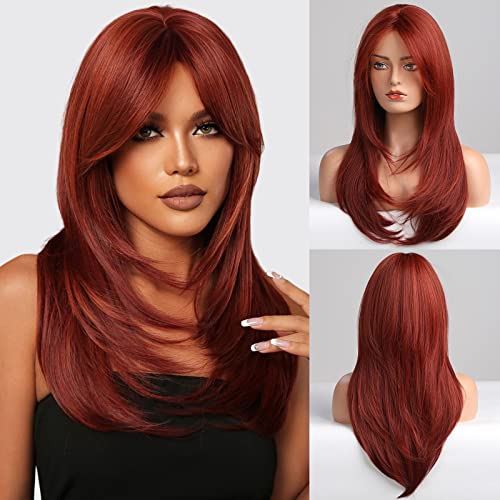HAİRCUBE kırmızı Peruk kadınlar için, patlama ile uzun Katmanlı Peruk ısıya dayanıklı sentetik elyaf peruk (pelucas