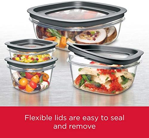 Rubbermaid Meal Prep Premier Gıda Saklama Kabı, 28 Parça Set, Gri ve Parlak Gıda Saklama Kabı, BPA içermeyen Plastik,