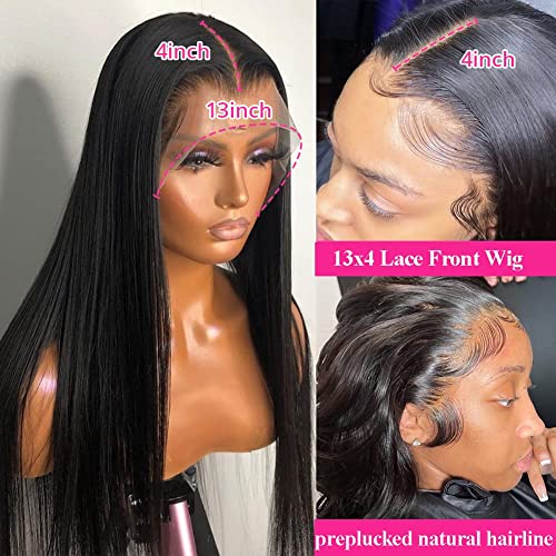 Gabrielle 34 İnç dantel ön peruk insan saçı 13x4 HD Düz Peruk Siyah Kadınlar için Tutkalsız dantel ön peruk 180 %