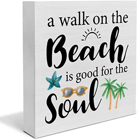sahilde bir Yürüyüş Ruh için İyidir Ahşap kutu işareti Dekor Masa İşareti Plaj Ahşap Kutu Blok İşareti Yaz İşaretleri