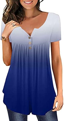 Bayanlar Yaz Moda Kravat Degrade Renk Düğmesi tişört Üst Gevşek Tunik Üstleri Flowy Bluzlar Gömlek Kadınlar için