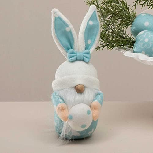 MeraVic Çayır Mavi paskalya tavşanı Gnome Mavi ve Beyaz Tavşan Kulakları, Yay, Ahşap Burun, Beyaz Sakal ve Kollar,