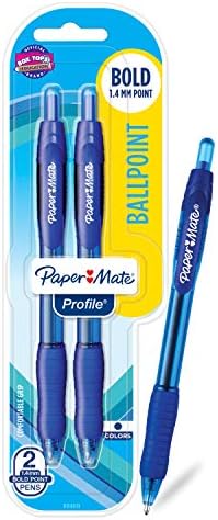 Paper Mate Profile Geri Çekilebilir Tükenmez Kalemler, Kalın (1,4 mm), Mavi, 2 Sayı