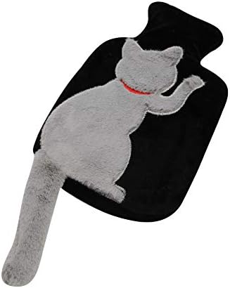 1 Litre Kauçuk Sıcak Su Şişesi Yumuşak Peluş Polar Kapaklı, sevimli Kedi Su Torbası Kramplar için Sıcak ve Soğuk Terapi