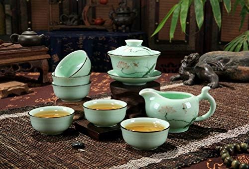 Hotumn Seladonlar El Işi Porselen Çay Seti Lotus Tema Porselen Çay Potu Kaplı Çay Fincanı çin'den Gongdao Fincan (Gongdao