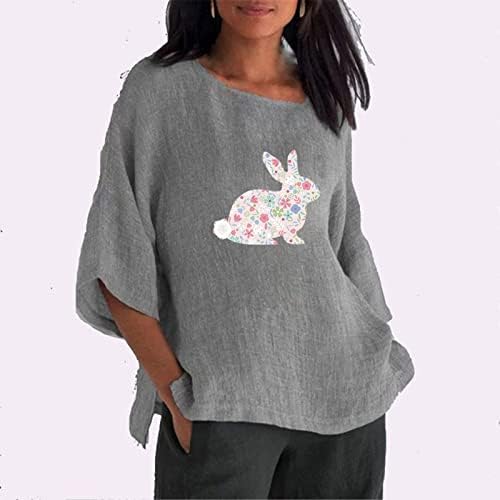 Kadınlar Mutlu Paskalya T Shirt Sevimli Tavşan Grafik Casual Tees En 3/4 Kollu Pamuk Keten Bluzlar Yumuşak Rahat Kazak