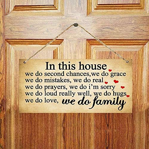 DOMASKDK Bu Evde Biz Aile Ahşap İşareti-Rustik Çiftlik Evi Duvar İşareti, Aile Ev Kuralları Asılı duvar sanat dekoru