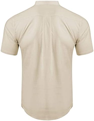URRU erkek Keten Pamuk Henley Gömlek Roll-up Uzun ve Kısa Kollu Temel Yaz Gömlek Bant Yaka Düz Bluz Tee S-XXL