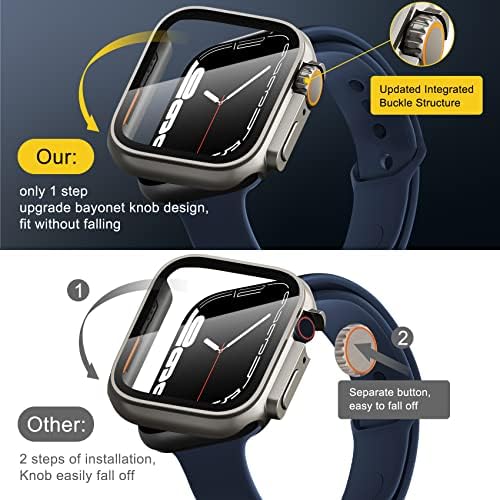 Apple Watch Serisi 4/5/6/SE 44mm ile Uyumlu Fvlerz Değişim Elbise Kılıfı Temperli Cam Ekran Koruyucu, Ultra Stil Tam