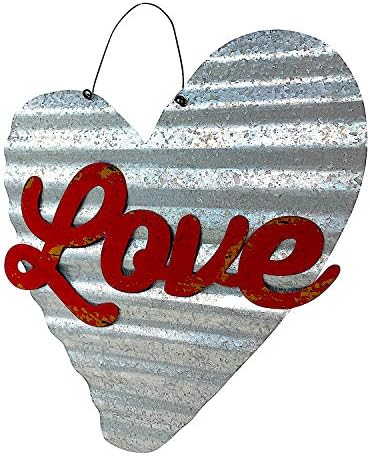 Kalp ve Aşk Işareti Sevgililer Günü Duvar Kapı Ev Odası asılı dekorlar Rustik Metal 14.5 x 12 (Gümüş)